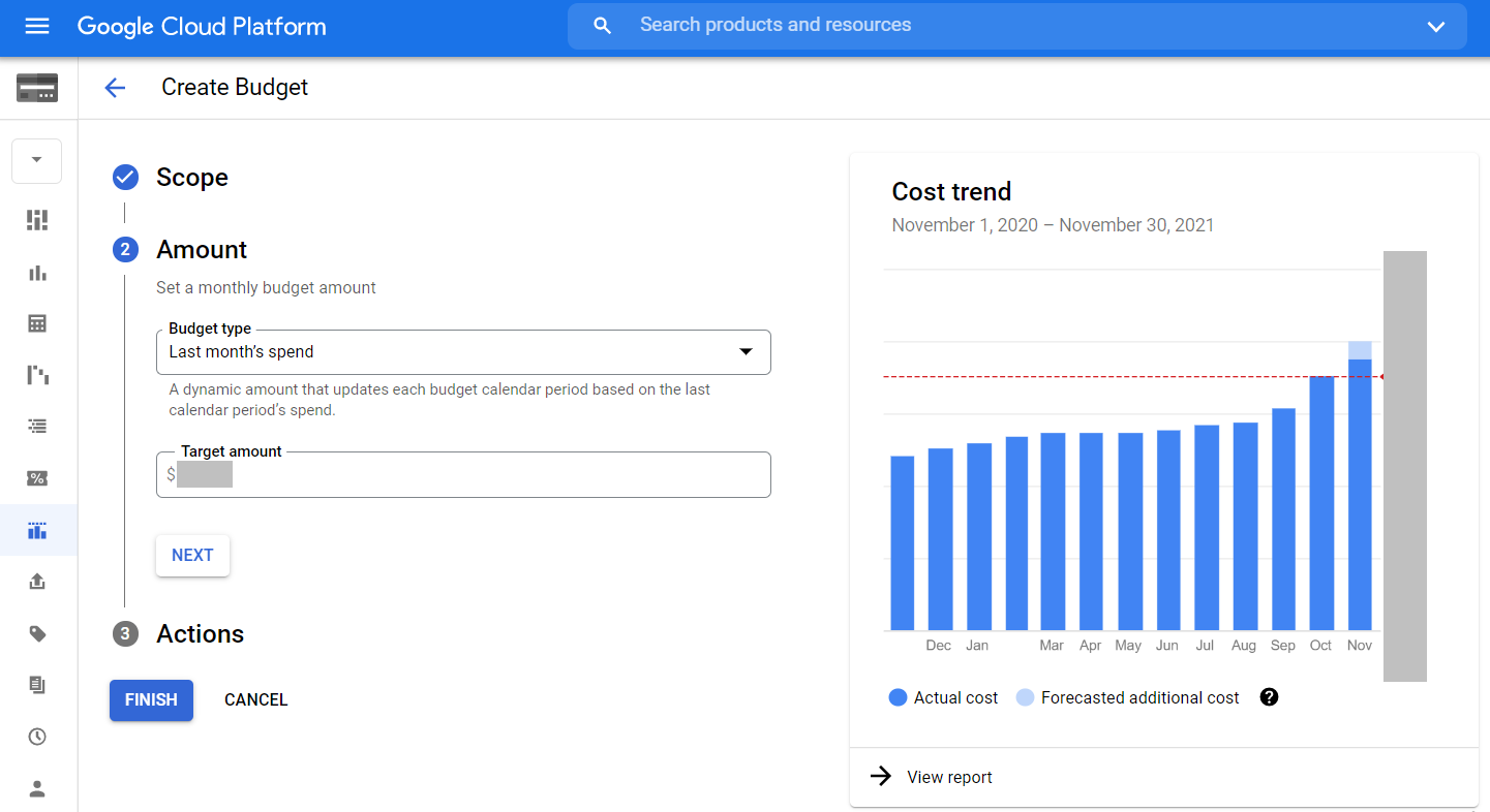 Google Cloud Platform budget amount settings